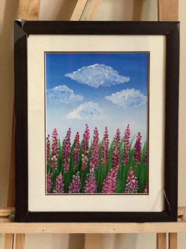 Pink Flowers Blue Sky Canvas Painting