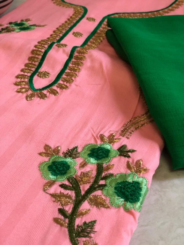 Peach colour cotton unstitched traditional kadai suit with salwar and ...