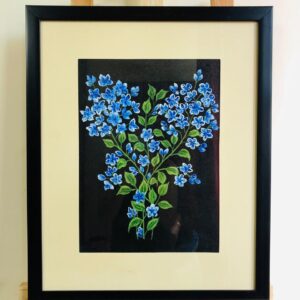 Canvas Handmade painting of Little Blue flowers with border and frame