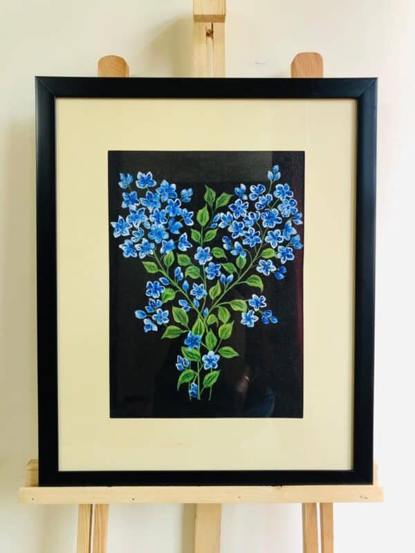 Canvas Handmade painting of Little Blue flowers with border and frame